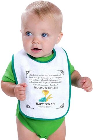 Personalized Custom Baptism Let little Children Come Cotton Boys-Girls Baby Terry Bib Contrast Trim - White, One Size in Saudi Arabia