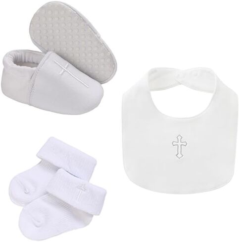 Baby Baptism Cross Sneaker Shoes & Socks, White Christening Baptism Sets for Baby,3Pcs in Kuwait