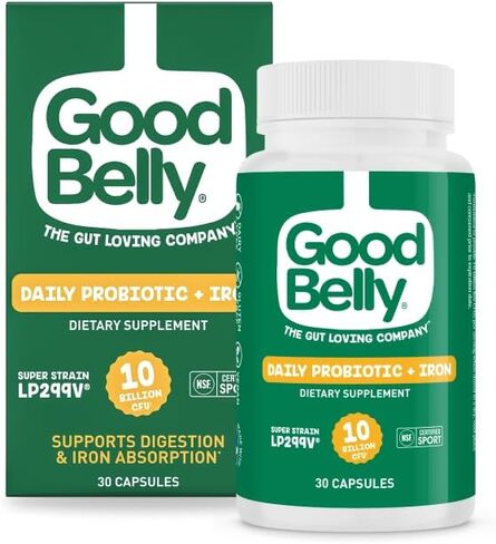 مكمل بروبيوتيك GoodBelly® لصحة الجهاز الهضمي وامتصاص الحديد - يتضمن 10 مليار ثقافة حية ونشطة من بكتيريا Lactobacillus Plantarum - بروبيوتيك نباتي (30 كبسولة لكل زجاجة) in Saudi Arabia