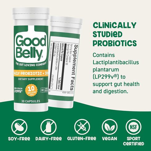 مكمل بروبيوتيك GoodBelly® لصحة الجهاز الهضمي وامتصاص الحديد - يتضمن 10 مليار ثقافة حية ونشطة من بكتيريا Lactobacillus Plantarum - بروبيوتيك نباتي (30 كبسولة لكل زجاجة) in Saudi Arabia