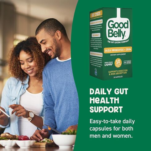 مكمل بروبيوتيك GoodBelly® لصحة الجهاز الهضمي وامتصاص الحديد - يتضمن 10 مليار ثقافة حية ونشطة من بكتيريا Lactobacillus Plantarum - بروبيوتيك نباتي (30 كبسولة لكل زجاجة) in Saudi Arabia