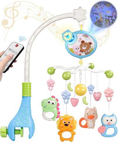 Crib Mobile With Music And Lights, Mobiles For Cribs, Baby Mobile Arm Toys Hanging For Bassinets Girls Boys, Nursery Musical Space Portable Infant Mobiles Clip On Pack And Play Hanger 0-6 Months in Saudi Arabia