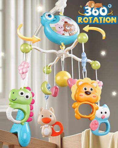 Crib Mobile With Music And Lights, Mobiles For Cribs, Baby Mobile Arm Toys Hanging For Bassinets Girls Boys, Nursery Musical Space Portable Infant Mobiles Clip On Pack And Play Hanger 0-6 Months in Saudi Arabia