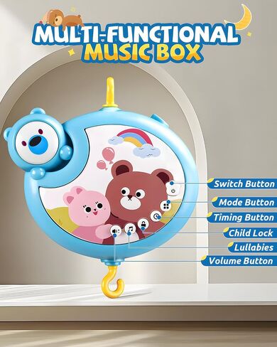 Crib Mobile With Music And Lights, Mobiles For Cribs, Baby Mobile Arm Toys Hanging For Bassinets Girls Boys, Nursery Musical Space Portable Infant Mobiles Clip On Pack And Play Hanger 0-6 Months in Saudi Arabia