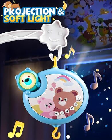 Crib Mobile With Music And Lights, Mobiles For Cribs, Baby Mobile Arm Toys Hanging For Bassinets Girls Boys, Nursery Musical Space Portable Infant Mobiles Clip On Pack And Play Hanger 0-6 Months in Saudi Arabia