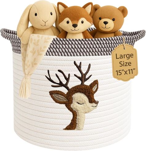 Giraffe Baby Storage Basket, Woven Cotton Rope Nursery Bin, 15x11 in | Stuffed Animal and Blanket Storage, Soft Felt Giraffe Patch, Safari Nursery Decor, Baby Shower, Kids Playroom Organizer in Saudi Arabia