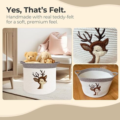 Giraffe Baby Storage Basket, Woven Cotton Rope Nursery Bin, 15x11 in | Stuffed Animal and Blanket Storage, Soft Felt Giraffe Patch, Safari Nursery Decor, Baby Shower, Kids Playroom Organizer in Saudi Arabia