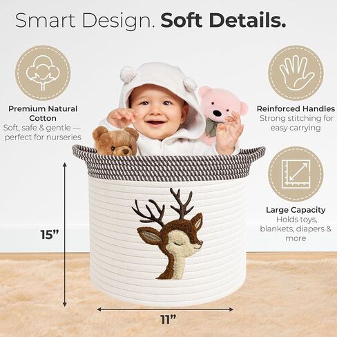 Giraffe Baby Storage Basket, Woven Cotton Rope Nursery Bin, 15x11 in | Stuffed Animal and Blanket Storage, Soft Felt Giraffe Patch, Safari Nursery Decor, Baby Shower, Kids Playroom Organizer in Saudi Arabia