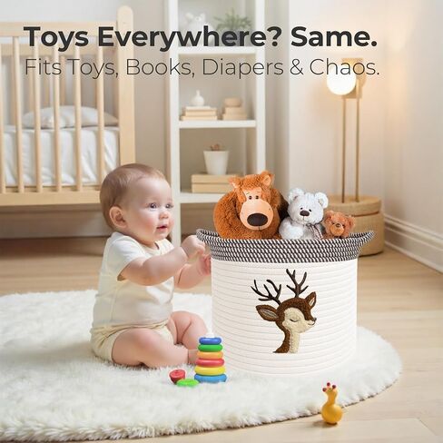 Giraffe Baby Storage Basket, Woven Cotton Rope Nursery Bin, 15x11 in | Stuffed Animal and Blanket Storage, Soft Felt Giraffe Patch, Safari Nursery Decor, Baby Shower, Kids Playroom Organizer in Saudi Arabia