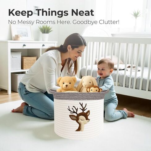 Giraffe Baby Storage Basket, Woven Cotton Rope Nursery Bin, 15x11 in | Stuffed Animal and Blanket Storage, Soft Felt Giraffe Patch, Safari Nursery Decor, Baby Shower, Kids Playroom Organizer in Saudi Arabia