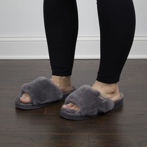 Dearfoams Women's Fireside Cairns Shearling Easy on/Off Slide Sandal Slipper in Saudi Arabia