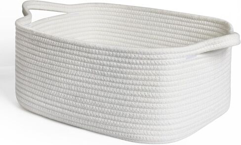 White Cute Cotton Rope Baskets for Organizing, Woven Baskets for Gifts Empty, Baby Nursery Closet Storage Organizer Bin, Cat Dog Toy Bin Box with Handle, Decorative Bathroom Towel Storage in Saudi Arabia