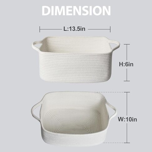 White Cute Cotton Rope Baskets for Organizing, Woven Baskets for Gifts Empty, Baby Nursery Closet Storage Organizer Bin, Cat Dog Toy Bin Box with Handle, Decorative Bathroom Towel Storage in Saudi Arabia