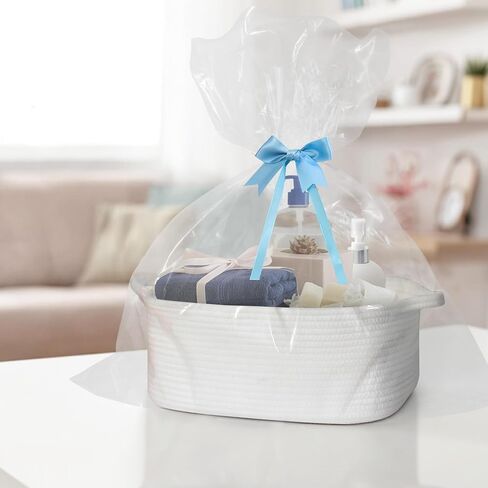 White Cute Cotton Rope Baskets for Organizing, Woven Baskets for Gifts Empty, Baby Nursery Closet Storage Organizer Bin, Cat Dog Toy Bin Box with Handle, Decorative Bathroom Towel Storage in Saudi Arabia
