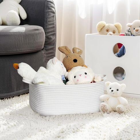 White Cute Cotton Rope Baskets for Organizing, Woven Baskets for Gifts Empty, Baby Nursery Closet Storage Organizer Bin, Cat Dog Toy Bin Box with Handle, Decorative Bathroom Towel Storage in Saudi Arabia