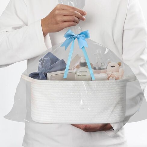 White Cute Cotton Rope Baskets for Organizing, Woven Baskets for Gifts Empty, Baby Nursery Closet Storage Organizer Bin, Cat Dog Toy Bin Box with Handle, Decorative Bathroom Towel Storage in Saudi Arabia