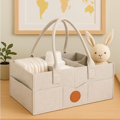 Felt Diaper Caddy Organizer – Baby Storage Bin for Diapers, Wipes & Newborn Essentials | Portable Nursery Basket & Baby-Shower Gift for New Moms in Saudi Arabia
