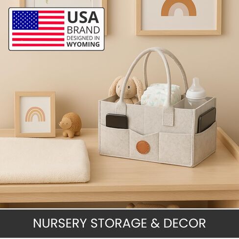 Felt Diaper Caddy Organizer – Baby Storage Bin for Diapers, Wipes & Newborn Essentials | Portable Nursery Basket & Baby-Shower Gift for New Moms in Saudi Arabia