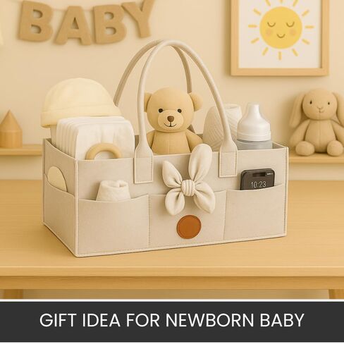 Felt Diaper Caddy Organizer – Baby Storage Bin for Diapers, Wipes & Newborn Essentials | Portable Nursery Basket & Baby-Shower Gift for New Moms in Saudi Arabia
