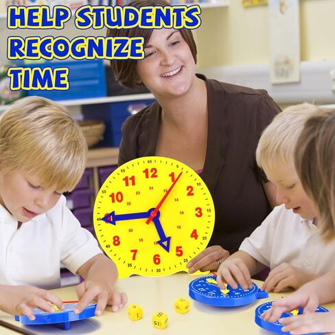 Batiyeer 25 PCS Teaching Clock Kit تعلم معرفة الوقت بتدريس الساعة المصغرة مع 3 Time Dice Classroom Teachational Kit للطالب مدرس تطوير الرياضيات الأساسي والفصول الدراسية لوازم الفصول الدراسية in Kuwait