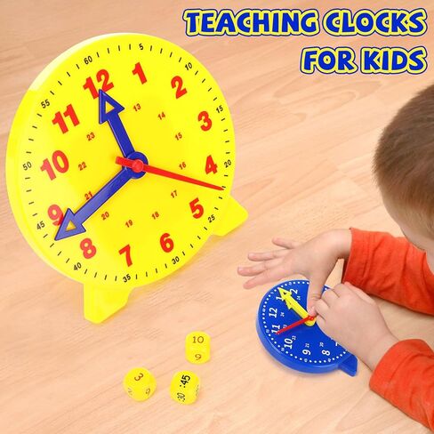 Batiyeer 25 PCS Teaching Clock Kit تعلم معرفة الوقت بتدريس الساعة المصغرة مع 3 Time Dice Classroom Teachational Kit للطالب مدرس تطوير الرياضيات الأساسي والفصول الدراسية لوازم الفصول الدراسية in Kuwait