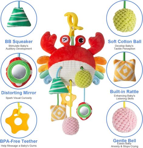 لعبة مقعد السيارة للأطفال من 0 إلى 6 أشهر ، لعبة عربة مع مقطع مريح ، ألعاب السيارات معلقة إكسسوارات الأطفال ، جرس مدمج ، حشرجة ، صرير ، مرآة للرضع ، هدية الأطفال 0-3-6-12 شهر in Kuwait