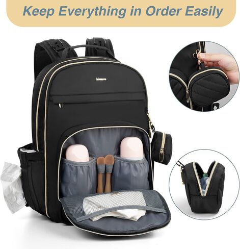 MOMUVO Diaper Bag Backpack, Quilted Baby Bag with Changing Pad & Stroller Straps & Pacifier Case, Large Travel Diaper Bags for Mom Dad, Black in Kuwait