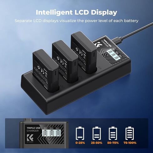 K & F Concept 3-pack en-EN-EL14 بطارية وترقية شاحن LCD متوافق مع Nikon D5300 D5600 D5100 D5200 D5500 D3100 D3200 D3300 D3400 D3500 COOLPIX P7000 P7200 P7700 P7800 CAMERAS in Kuwait