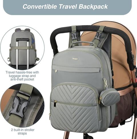 MOMUVO Diaper Bag Backpack, Quilted Baby Bag with Changing Pad & Stroller Straps & Pacifier Case, Large Travel Diaper Bags for Mom Dad, Black in Kuwait