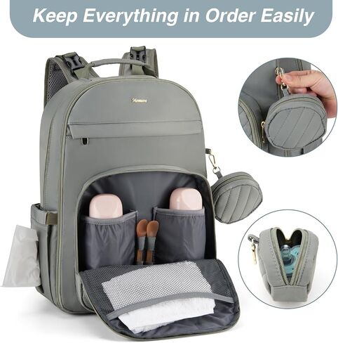 MOMUVO Diaper Bag Backpack, Quilted Baby Bag with Changing Pad & Stroller Straps & Pacifier Case, Large Travel Diaper Bags for Mom Dad, Black in Kuwait