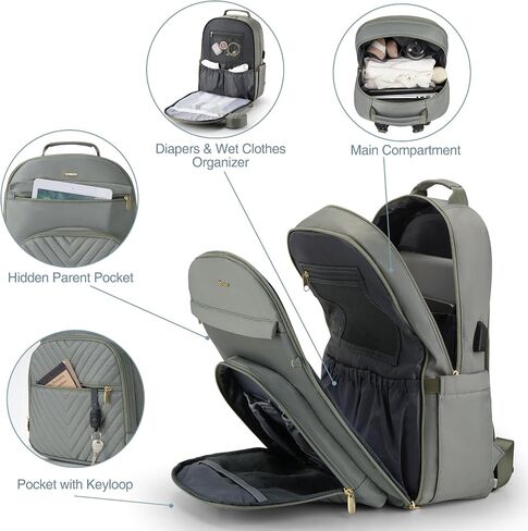 MOMUVO Diaper Bag Backpack, Quilted Baby Bag with Changing Pad & Stroller Straps & Pacifier Case, Large Travel Diaper Bags for Mom Dad, Black in Kuwait