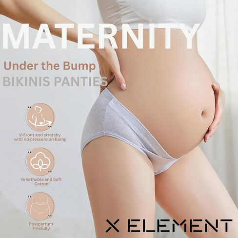 X Element | Maternity Underwear Cotton Postpartum Panties V-Front Under the Bump 5/Pk Multi Color in Kuwait