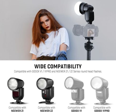 حلقة محول مغناطيسي مستديرة من Neewer Round Flash ، مرفق مصباح Magnetic Magnetic Magnetic Magnetic متوافق مع Godox V1/V1 Pro Neewer Z1 Z2 Series Round Feadlight ، CRS13 in Kuwait