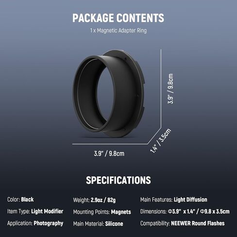 حلقة محول مغناطيسي مستديرة من Neewer Round Flash ، مرفق مصباح Magnetic Magnetic Magnetic Magnetic متوافق مع Godox V1/V1 Pro Neewer Z1 Z2 Series Round Feadlight ، CRS13 in Kuwait