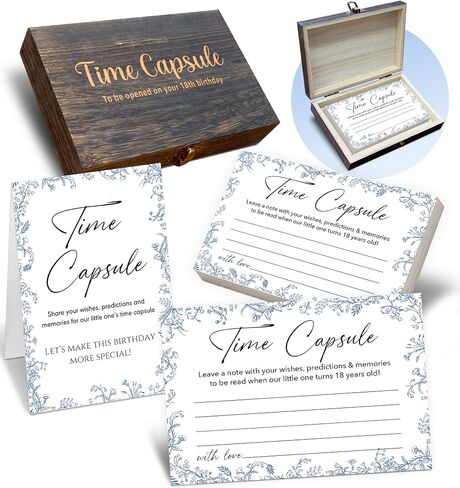 Baby Time Capsule Box for 1st Birthday – Set of 50 Wishes Cards & Keepsake Gift Box – First Birthday Party Games & Decorations (Vintage Floral Patterns) -A05 in Saudi Arabia