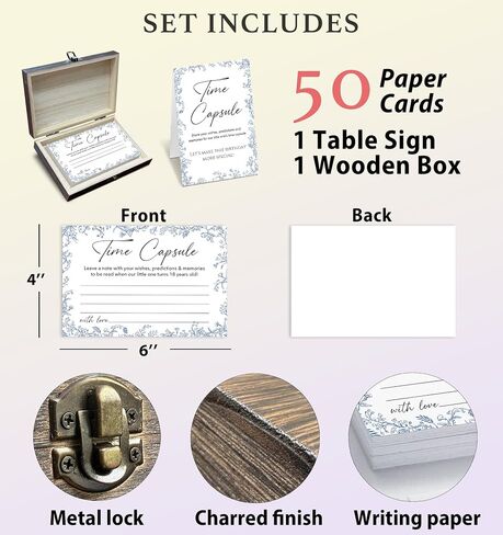 Baby Time Capsule Box for 1st Birthday – Set of 50 Wishes Cards & Keepsake Gift Box – First Birthday Party Games & Decorations (Vintage Floral Patterns) -A05 in Saudi Arabia