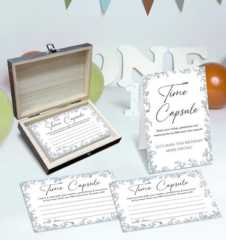 Baby Time Capsule Box for 1st Birthday – Set of 50 Wishes Cards & Keepsake Gift Box – First Birthday Party Games & Decorations (Vintage Floral Patterns) -A05 in Saudi Arabia