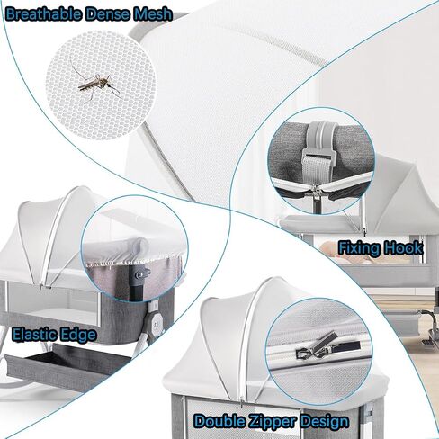 Akiky Bassinet Cover Mosquito Net with Two-Way Zippers Foldable Bassinet Bedside Sleeper Tent to Keep Cats/Bugs Out(White) in Saudi Arabia