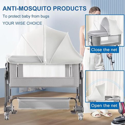 Akiky Bassinet Cover Mosquito Net with Two-Way Zippers Foldable Bassinet Bedside Sleeper Tent to Keep Cats/Bugs Out(White) in Saudi Arabia