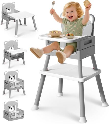 Avidor Baby Highercair للأطفال والأطفال الصغار ، 6 في 1 كرسي مرتفع مع 5 نقاط تسخير ودرج آمن قابل للإزالة ، ومسهلات نظيفة ومريحة ، ومستوى رضيع Bear Cunshion لطيف لمدة 6-36 أشهر و 35 رطلا ، والرمادي in Saudi Arabia