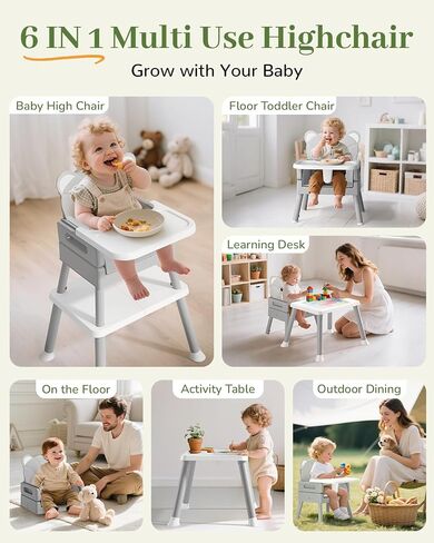 Avidor Baby Highercair للأطفال والأطفال الصغار ، 6 في 1 كرسي مرتفع مع 5 نقاط تسخير ودرج آمن قابل للإزالة ، ومسهلات نظيفة ومريحة ، ومستوى رضيع Bear Cunshion لطيف لمدة 6-36 أشهر و 35 رطلا ، والرمادي in Saudi Arabia