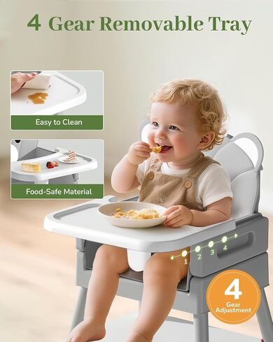 Avidor Baby Highercair للأطفال والأطفال الصغار ، 6 في 1 كرسي مرتفع مع 5 نقاط تسخير ودرج آمن قابل للإزالة ، ومسهلات نظيفة ومريحة ، ومستوى رضيع Bear Cunshion لطيف لمدة 6-36 أشهر و 35 رطلا ، والرمادي in Saudi Arabia