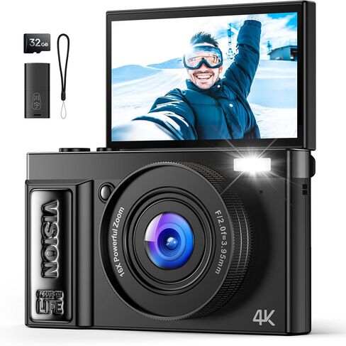 4K Digital Camera Pink for Girls Teens: 64MP Vlogging Camera with Flip Screen - 16X Zoom - Cute Compact Cam for Photography and YouTube – Aesthetic Point and Shoot Gift for Ages 8-18 in Saudi Arabia