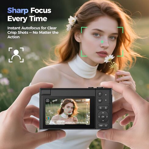 4K Digital Camera Pink for Girls Teens: 64MP Vlogging Camera with Flip Screen - 16X Zoom - Cute Compact Cam for Photography and YouTube – Aesthetic Point and Shoot Gift for Ages 8-18 in Saudi Arabia