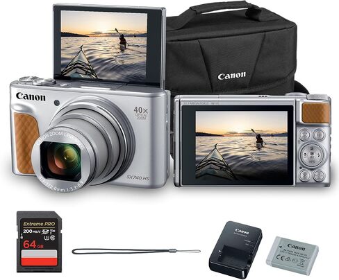 Canon PowerShot SX740 HS Digital Camera | 20.3mp CMOS Sensor ، Zoom البصري 40x ، فيديو 4K UHD ، Wi-Fi & Bluetooth | الكاميرا المدمجة نقطة ومللقة مع حقيبة وبطاقة 64 جيجابايت in Kuwait