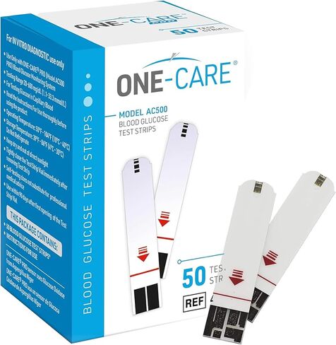 شرائط اختبار الجلوكوز من MediVena ONE-CARE (50 قطعة) للاستخدام مع جهاز قياس ONE-CARE - مراقبة نسبة السكر في الدم من قبل مرضى السكري، صندوق مكون من 50 قطعة in Kuwait