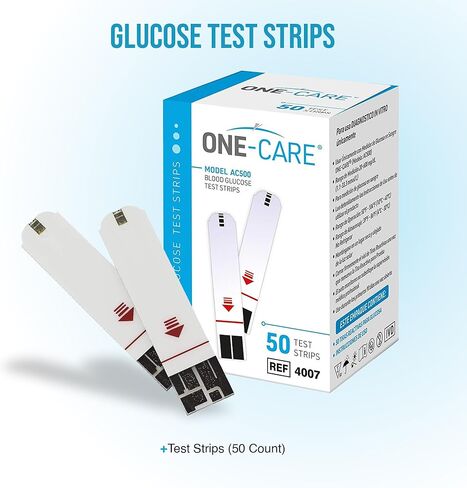شرائط اختبار الجلوكوز من MediVena ONE-CARE (50 قطعة) للاستخدام مع جهاز قياس ONE-CARE - مراقبة نسبة السكر في الدم من قبل مرضى السكري، صندوق مكون من 50 قطعة in Kuwait