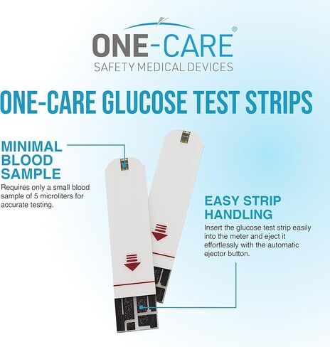 شرائط اختبار الجلوكوز من MediVena ONE-CARE (50 قطعة) للاستخدام مع جهاز قياس ONE-CARE - مراقبة نسبة السكر في الدم من قبل مرضى السكري، صندوق مكون من 50 قطعة in Kuwait