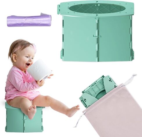 Teo-Portable Toddler Travel Potty-مرحاض قابلة للطي وخفيفة الوزن ومقاومة للتسرب للأطفال مع حقيبة سفر وبطانات يمكن التخلص منها-كرسي قعادة مضغوط للاستخدام في المنزل والاستخدام (Adventure Green) in Saudi Arabia