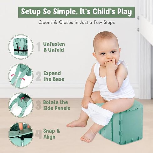 Teo-Portable Toddler Travel Potty-مرحاض قابلة للطي وخفيفة الوزن ومقاومة للتسرب للأطفال مع حقيبة سفر وبطانات يمكن التخلص منها-كرسي قعادة مضغوط للاستخدام في المنزل والاستخدام (Adventure Green) in Saudi Arabia